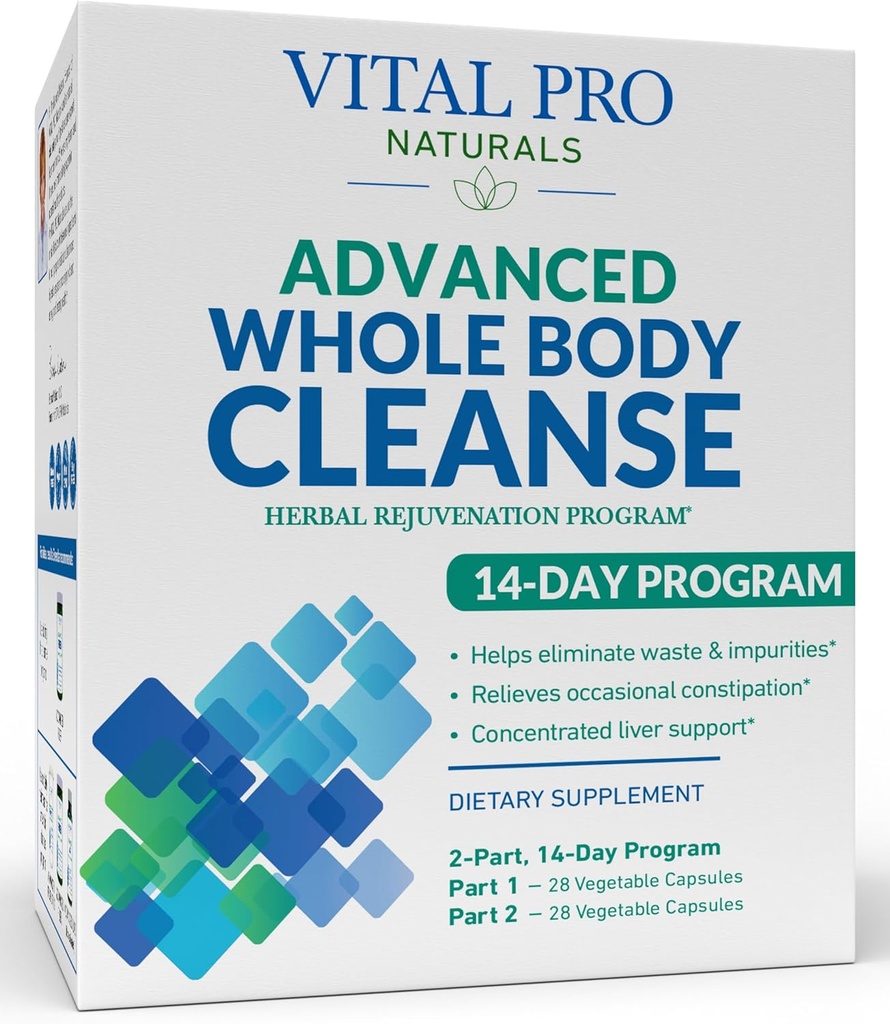 Vital Pro Naturals - Advanced Whole Body Cleanse with Milk Thistle, Magnesium, Cape Aloe e Herbs for Occasional Constipation and Healthy Elimination, 2-Part 14 Day Kit, 56 Capsule