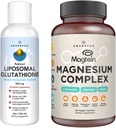 AMANDEAN Premium Liposomal Glutathione & Magnese Complex Bundle. Антиоксидант. Течен Сетриа. Високоабсорбция Магнезиев траонат, глицинат и малат. Здраве на мозъка и черния дроб. Памет, фокус и сън