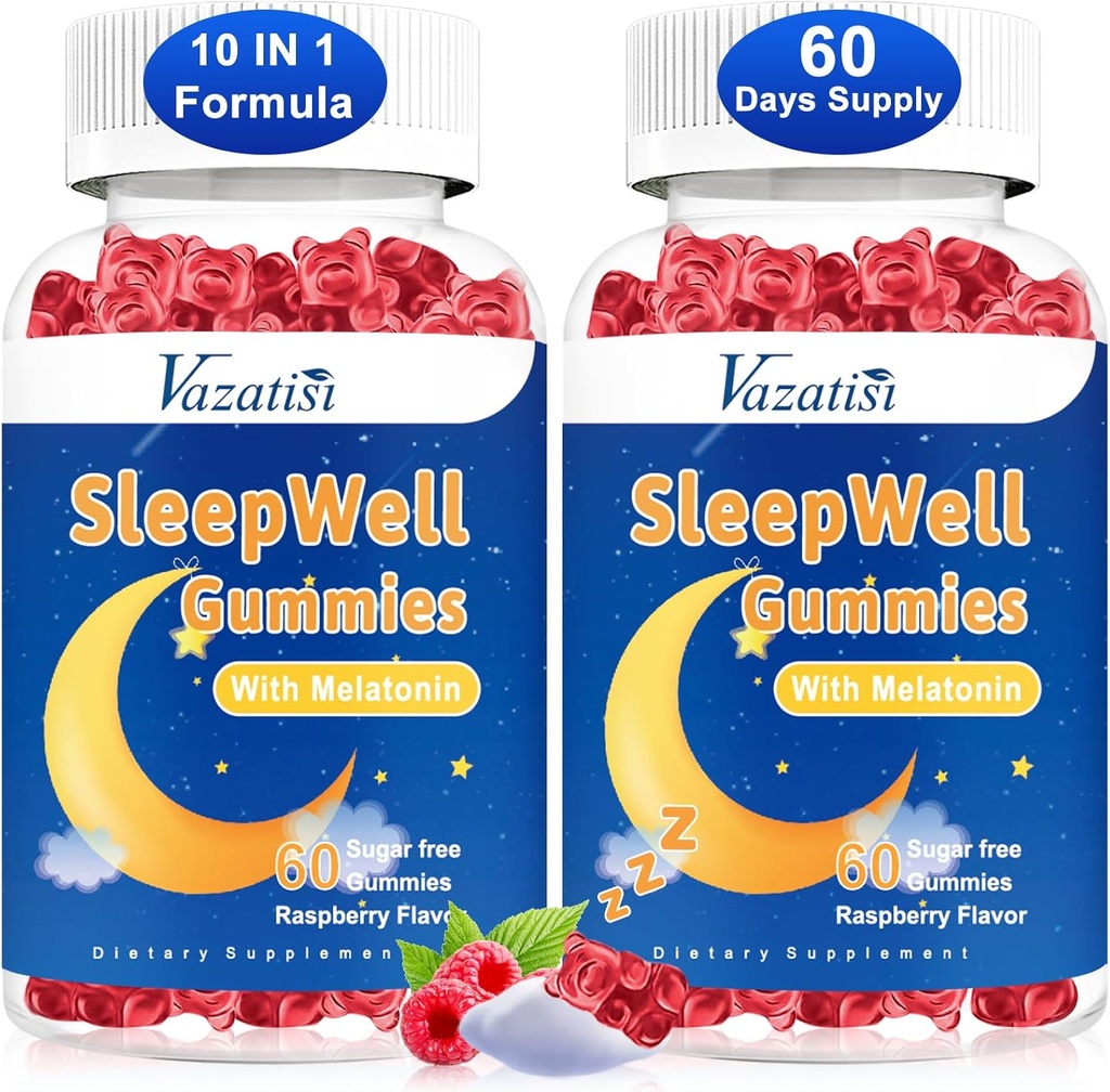 Sleep Gummies for Adults and Kids - Sugar Free Melatonin Gummies with Magnesium, L-Theanine, Vitamin B12, Vegan - Raspberry Flavored, 120 Cts