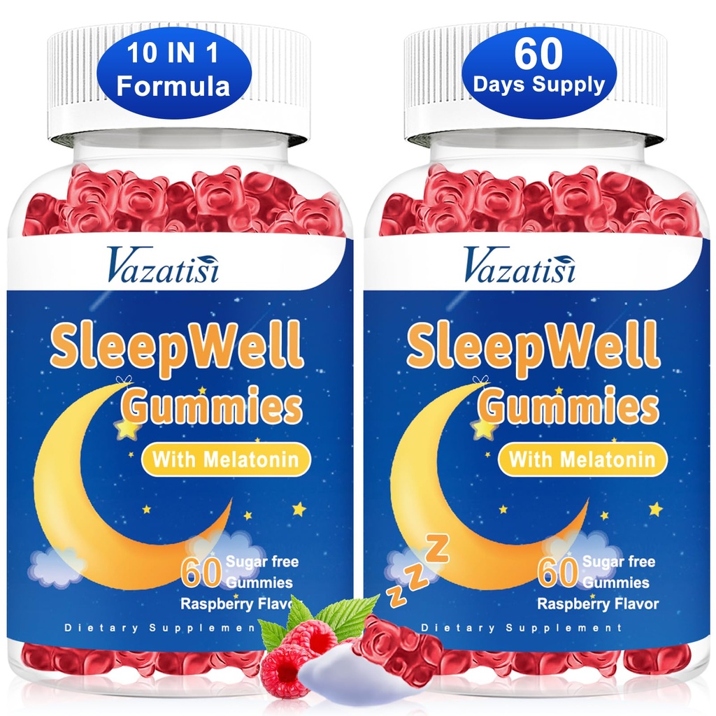 Sleep Gummies for Adults and Kids - Sugar Free Melatonin Gummies with Magnesium, L-Theanine, Vitamin B12, Vegan - Raspberry Flavored, 120 Cts