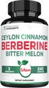 Berberine 1500mg Supplement with Organic Cylon Cynnamon Cinnamon Bark & Legary Melon - 240 Callsian Cusutions for 80 servations - Immumun System, Health, Journation and Digestion