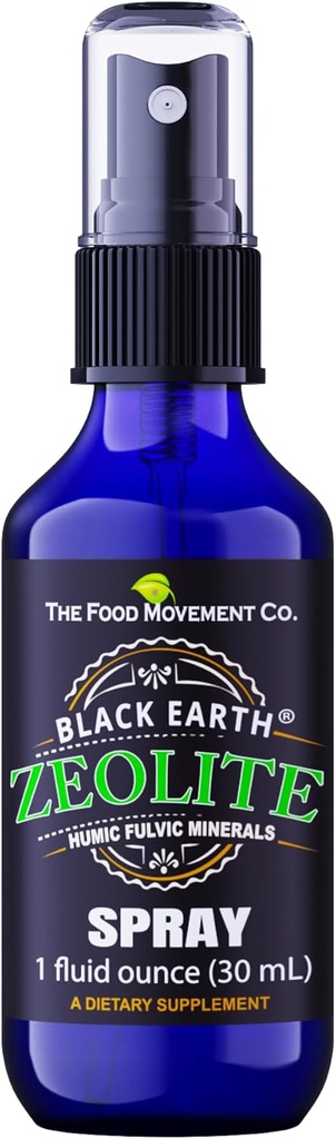 Black Earth Zeolite с Humic Fulvic Acids, Trace Minerals, за възрастни и деца поддържа здравето на стомаха, имунната подкрепа, digestion и елиминиране и още 1oz Течен помпа спрей добавка