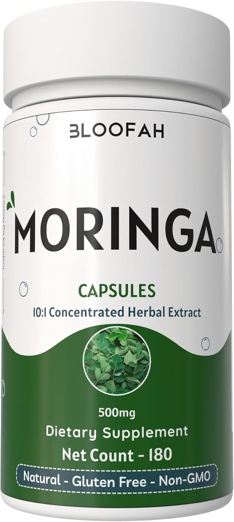 Moringa Capsules 500mg 124; 100% Pure Moringa Oleifera Leaf 124; berkonsentrasi 10: 1 Ekstrak Powder 12.14; Non- GMO, Nutrientiti- Rich Vegetarian Green Superfood (180 Count (180 Cacah 1)