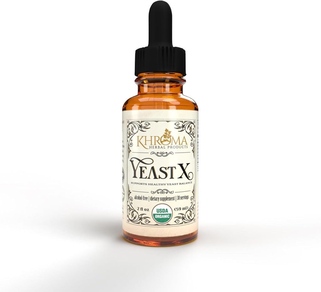 Khroma Herbal 产品 Yeast X - 有机Yeast 支持 - 30名在2 oz玻璃瓶中服役