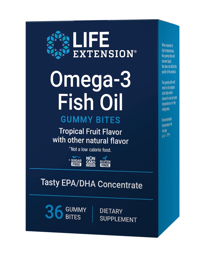 Life Extension Omega-3 Fish Oil Gummy Bites, EPA DHA Fatty acids, High-dose EPA DHA Support in a Delicious chewable Form, Non-GMO, Gluten Free, 36 Gummy Bites