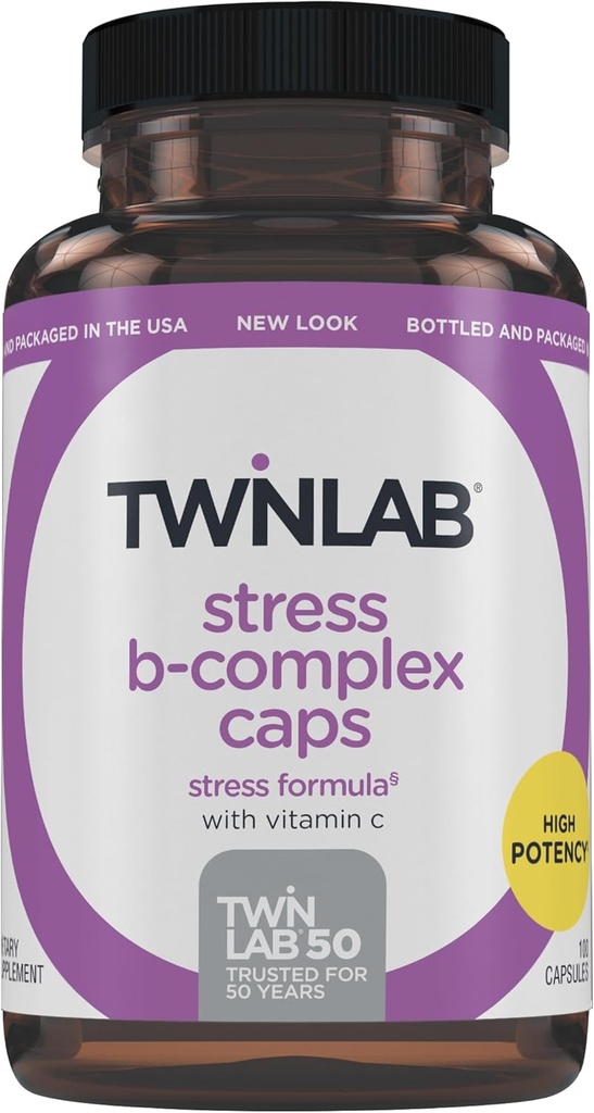 Twinlab Stress B-Complex Cap - B-Complex & 1000 mg 비타민 C - 비타민 B12 및 B6-100 캡슐을 가진 에너지 지원 보충교재