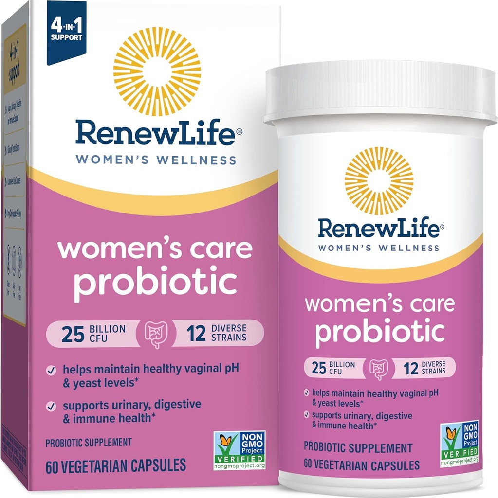 Renew Life Women's Probiotic 캡슐, 여성, 질, 우린, 소화 및 면역 건강, L. Rhamnosus GG, Dairy, Soy 및 글루텐 - 무료, 25 Billion CFU - 60 Ct에 대한 pH 밸런스 지원