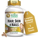 Botanic Choice Hair Skin and Nails Vitamins - Biotin Supplement with Collagen, Vitamin C, & Iron - Super Antioxidant Blend with Argan Oil & Hyaluronic Acid - 60 Liquid Capsules
