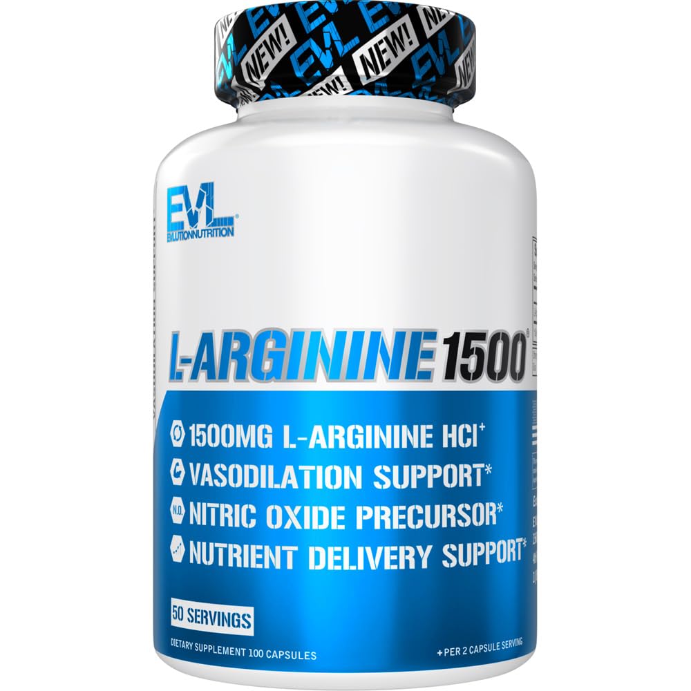Evlution Nutrition Nitric Oxide Booster L-Arginine Supplement - High Potency Nitric Oxide Supplement with 1500mg of L Arginine HCL for Enhanced Pumps Energy Muscle Growth and Vascularity NO Booster