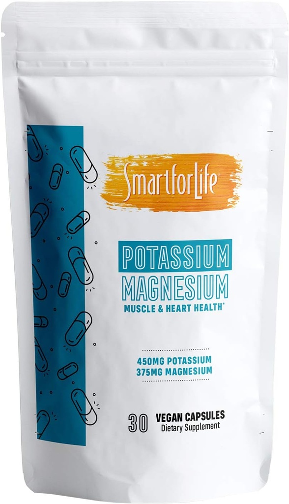 SMART PENTRU LIFE Supliment de magneziu de potasiu - 30 capsule Vegane - Supliment de potasiu de magneziu - Complex mineral de înaltă absorbţie - Suport muscular şi echilibru electrolitic