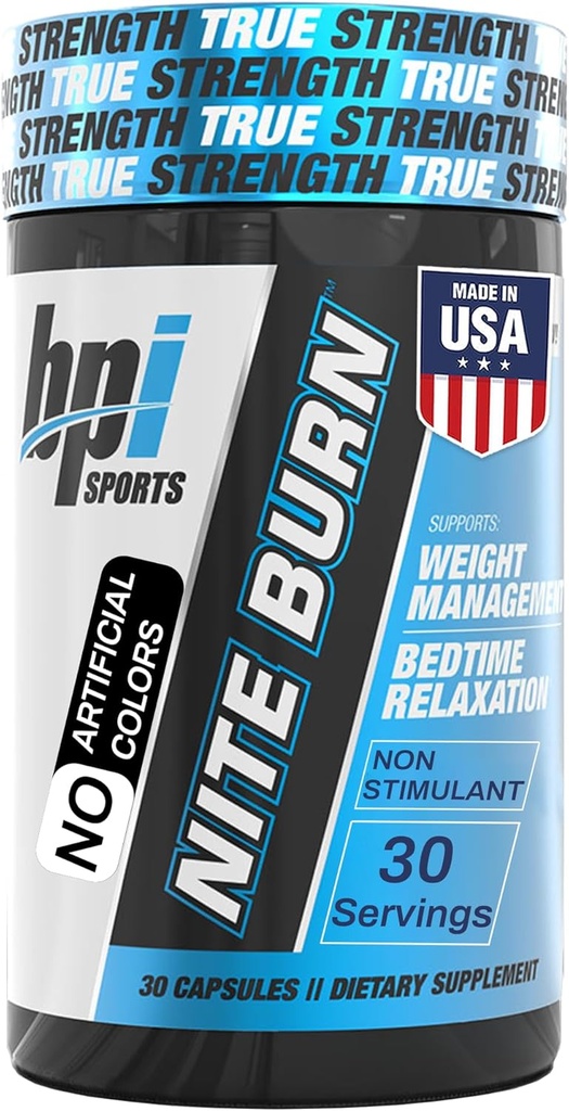 BPI Sports Nite Burn Fat Burner per le donne e gli uomini - Fat Burner & Sleep Support – Rilassamento notturno & Metabolismo Booster – Keto Friendly, Perdita di peso – 30 Serve – 640mg, Capsule