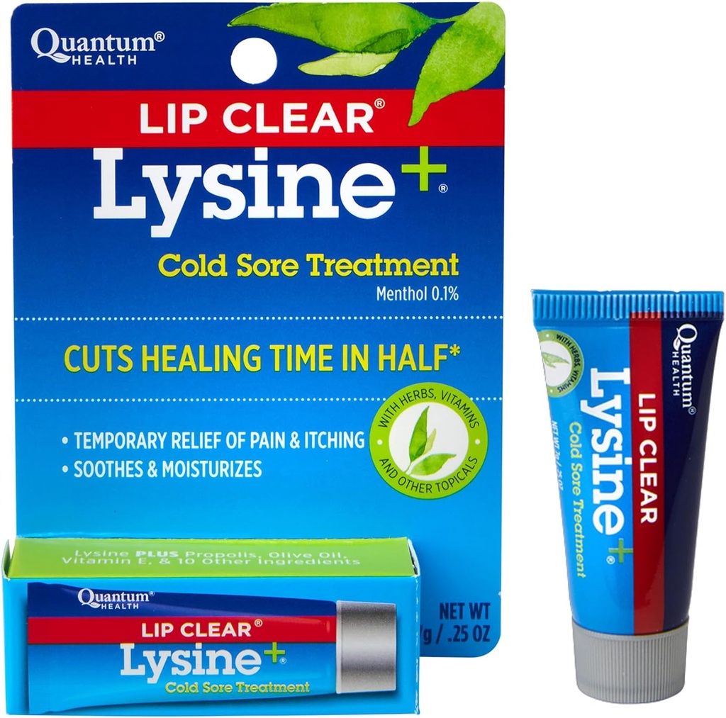 Quantum Health Lip Clear Lysine + Sore Müalicə Soothe & Moisturize Ağız Sores - L-Lysine Menthol Calendula & Propolis Ointment - Gözəllik Fərman Balm - 0.25 Oz