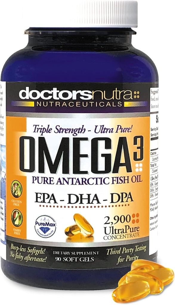 Omega 3 DPA Zivju eļļa 2900 Milligrams Triple Strength Ultra Pure Koncentrēts, EPA-DPA-DHA, SoftGels - 30 Servējumi