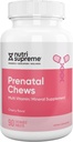 Nutri Supreme Prenatal Vitamin, Žvýkací Prenatální Vitaminy pro ženy s 800 MCG folátu, Kompletní těhotenství Multivitamin se železem, Kosher, Cherry Flavor, 90 Počet