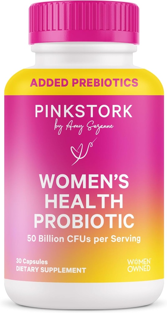 Pink Stork Women’s Health Probiotic, 50 Billion CFU , Clinically Studied Probiotics , Vaginal, Gut, Mood, " Hormone Balance , Yeast " Odor Support , Probiotic and Prebiotic Blend | 30 Vegan Capsules