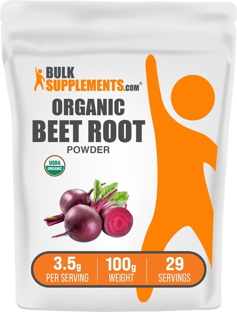 BulkSupplements.com Organic Beet Root Powder - Superfood supplement, Beet Root supplements - Vegan ' Gluten Free, 3.5g per Serving, 100g (3.5 oz) (Pack of 1)