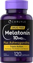 Carlyle Melatonin 10mg 120 Capsules với Ashwagandha ba sức mạnh Công thức không-GMO, Gluten miễn phí bổ sung