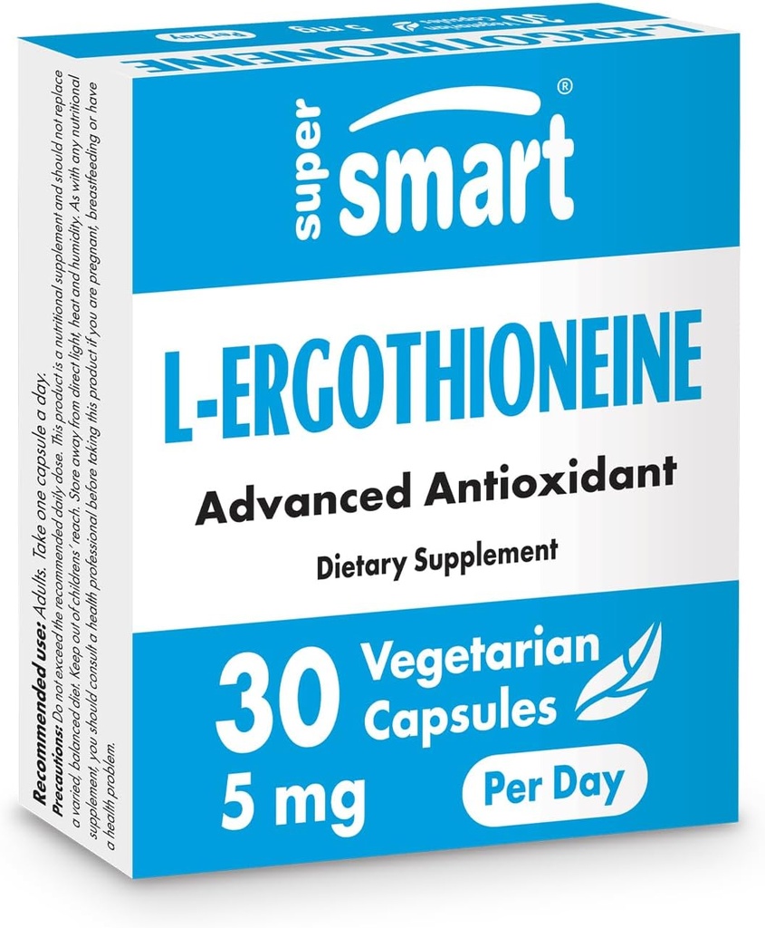Supersmart L-Ergothioneine supplement 5mg per Day (Advanced Antioxidant) - Non-GMO - 30 Vegetarian Capsules