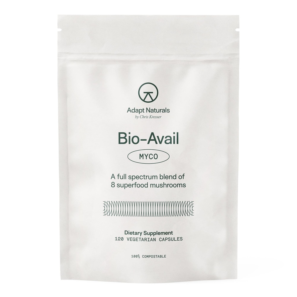 Adapt Naturals Bio-Avail Myco, 8-in-1 Superfood Mushroom Supplement Complex | Lions Mane, Chaga, Cordyceps, Reishi, Shiitake, Tremella, Turkey Tail, Maitake - Immune & Cognitive Function - 30 Day Supply
