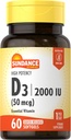 Sundance Vitamin D3 2000 IU | 60 Quick Release Softgels | Hohe Potenz | Non-GMO und glutenfreie Ergänzung