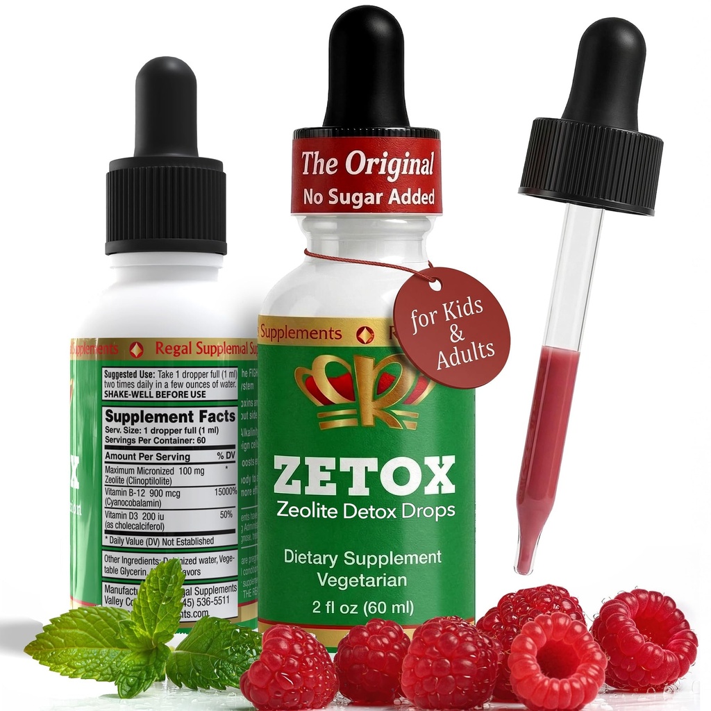 ZETOX | Zeolite Detox for Kids and Adults | Enhanced with Methyl Vitamin B12 and D3 | Premium Grade Liquid Clinoptilolite Zeolite Drops | Supports Gentle Daily Detox, Energy, and Focus (60 Servings)