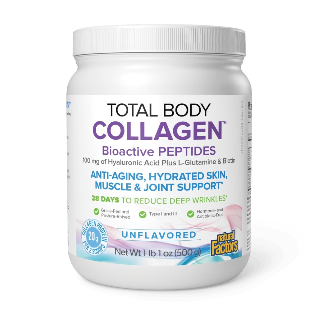 Natural Factors Total Body Collagen - Bioactive Collagen Supplement for Hair & Nail Growth Support - Healthy Skin Supplement with Protein, Vitamin C & More - Unflavored, 500 g (38 Servings)