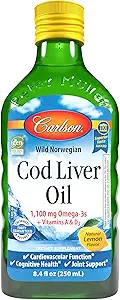 Carlson - Cod Liver Oil, 1100 mg Omega-3s, Liquid Fish Oil Supplement, Wild-Caught Norwegian Arctic, Sustainably Sourced Nordic Liquid, Lemon, 250 ml