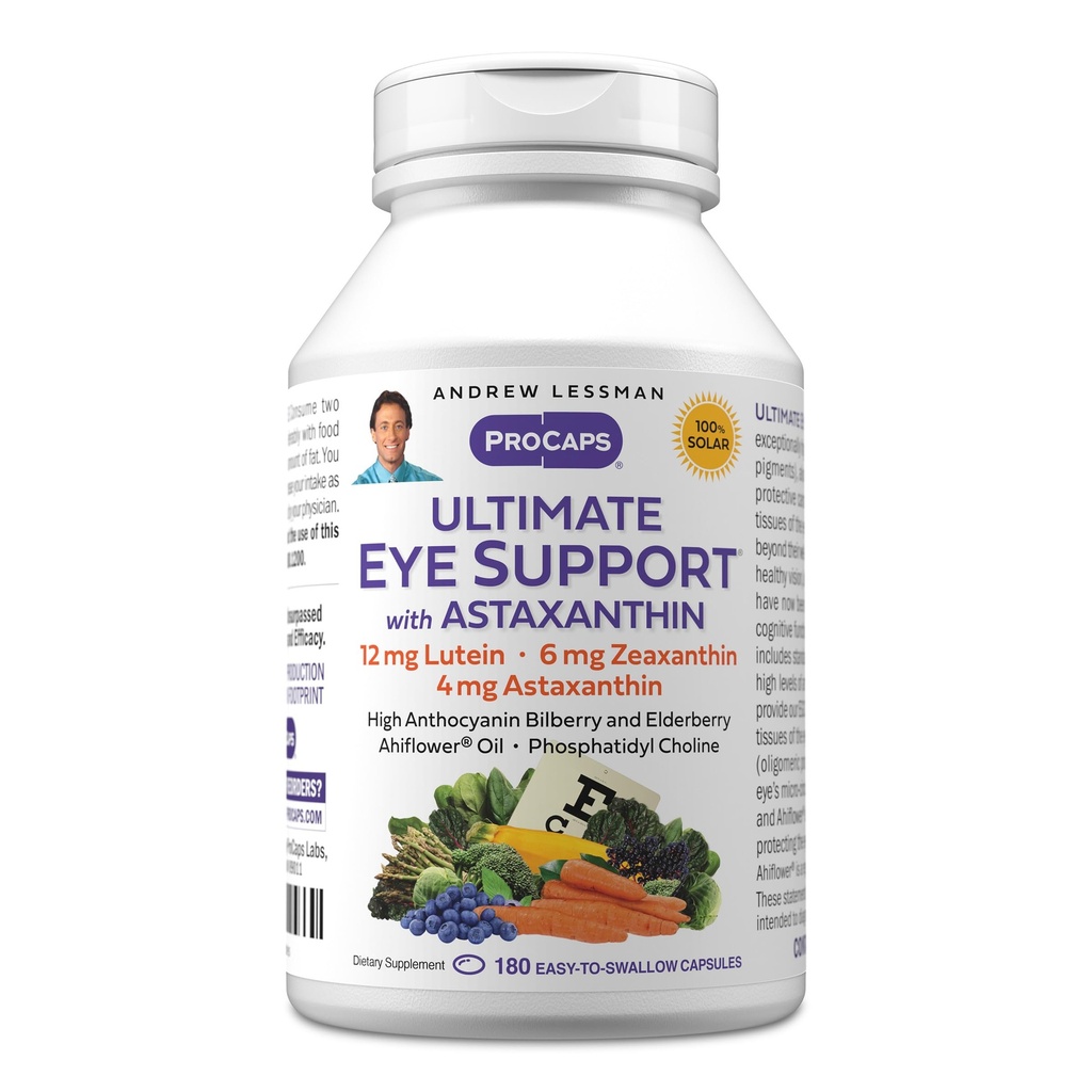 ANDREW LESSMAN Ultimate Eye Support with Astaxanthin 180 Softgels - 12mg Lutein, 6mg Zeaxanthin, 4mg Astaxanthin, Bilberry. Key Nutrients to Support Eye Health, Promote Healthy Vision. No Additives