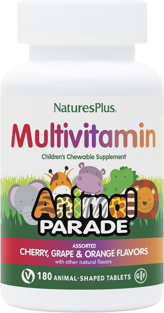 NaturesPlus Animal Parade Children's Chewable Multivitamin - 180 Animal-Shaped Tablets, Pack of 3 - Natural Assorted Flavors - Vegan, Gluten Free - 270 Total Servings