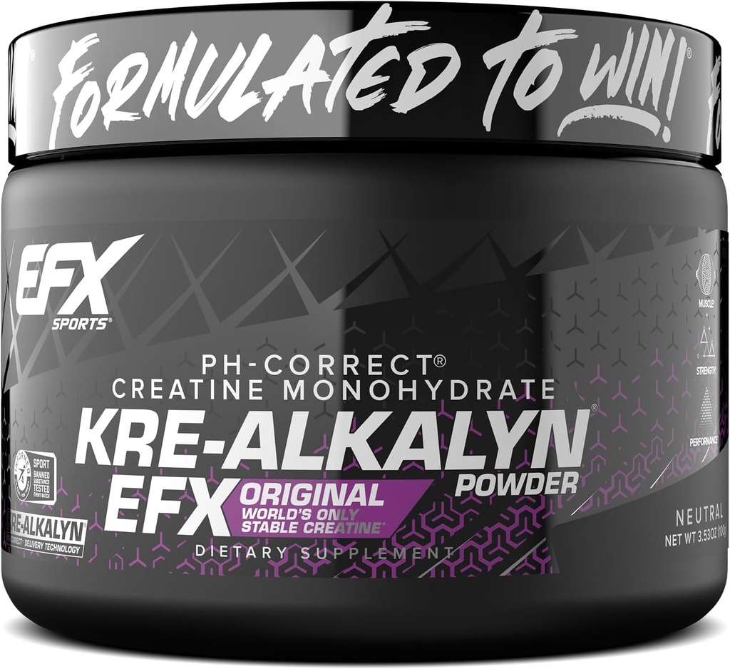 EFX Sports Kre-Alkalyn EFX Powder | PH Correct Creatine Monohydrate Powder Supplement | 힘, 근육 성장 및 성능 | 66 서빙 (Unflavored)