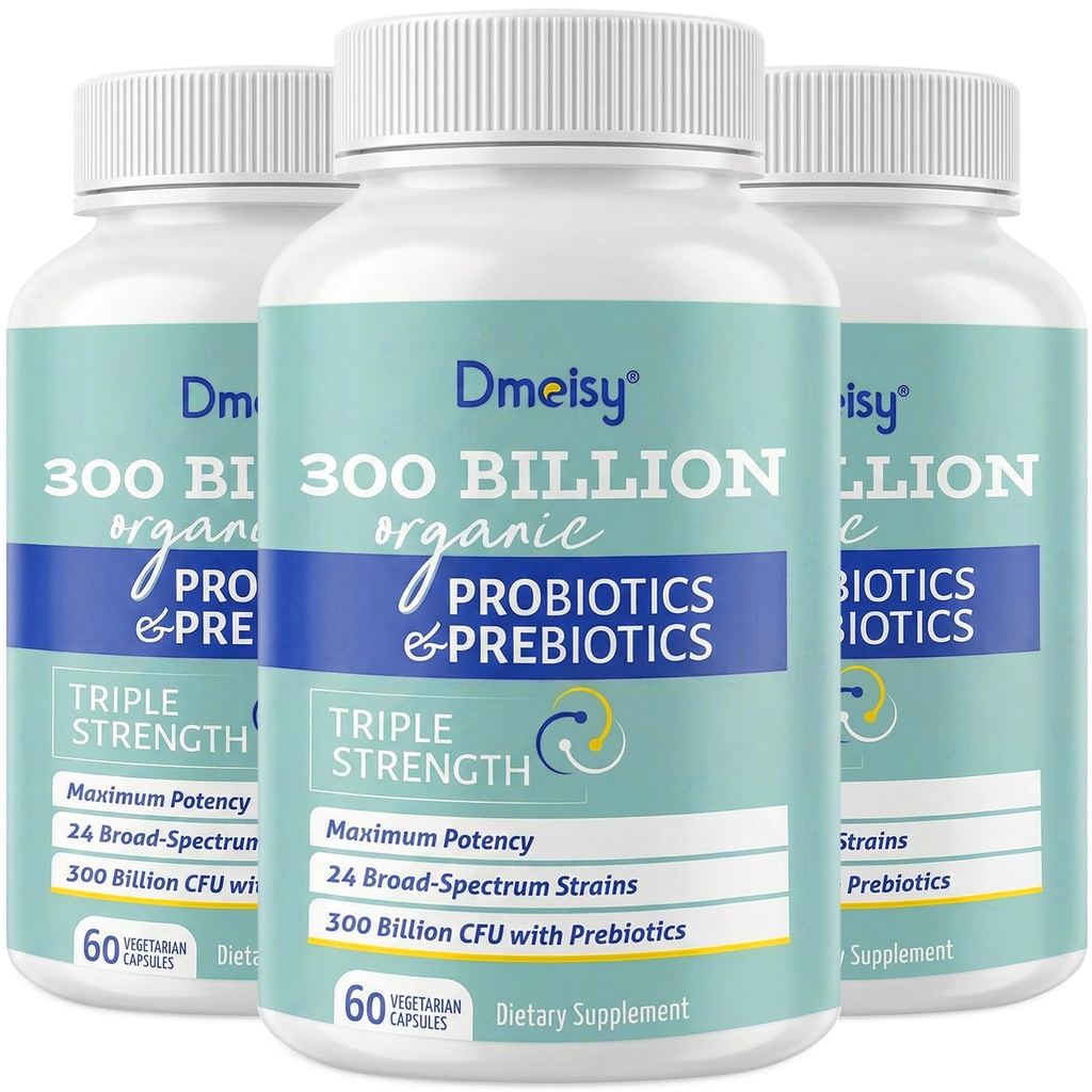 Probiotics for Women and Men, 300 Billion CFU 24 Strains Probiotics + 15 Organic Herbs Prebiotics Blend, Shelf Stable Gut Health Supplement for Digestive Immune & Whole-Body Health, 6 Month Supply