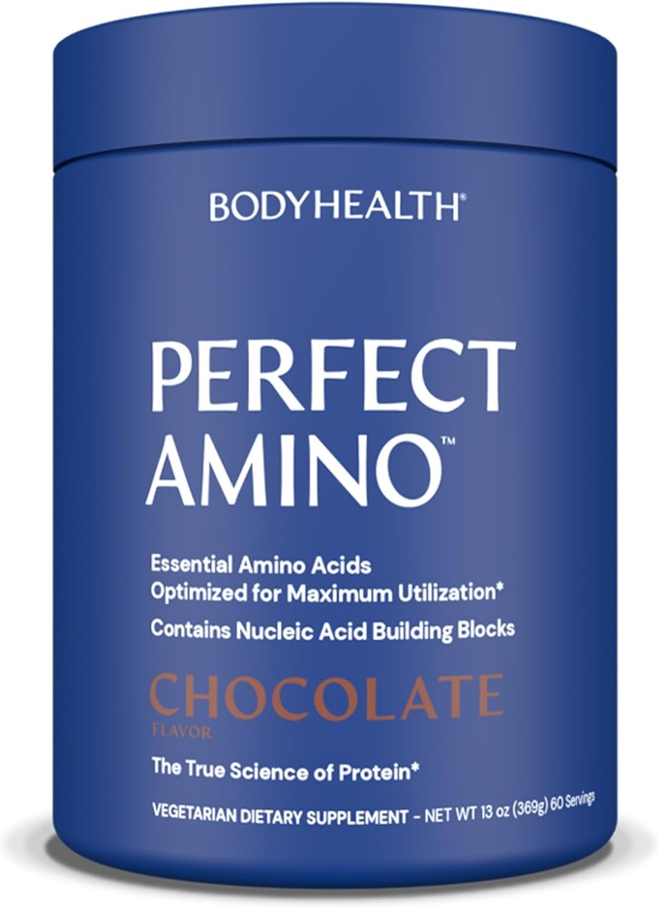 BodyHealth PerfectAmino Powder - BCAA dan bedak EAA untuk Pre dan Post Workout - Amino Acid Energy Dum Pria dan Perempuan untuk Mendukung Lean Muscle dan Pemulihan - Coklat - 60 Servis