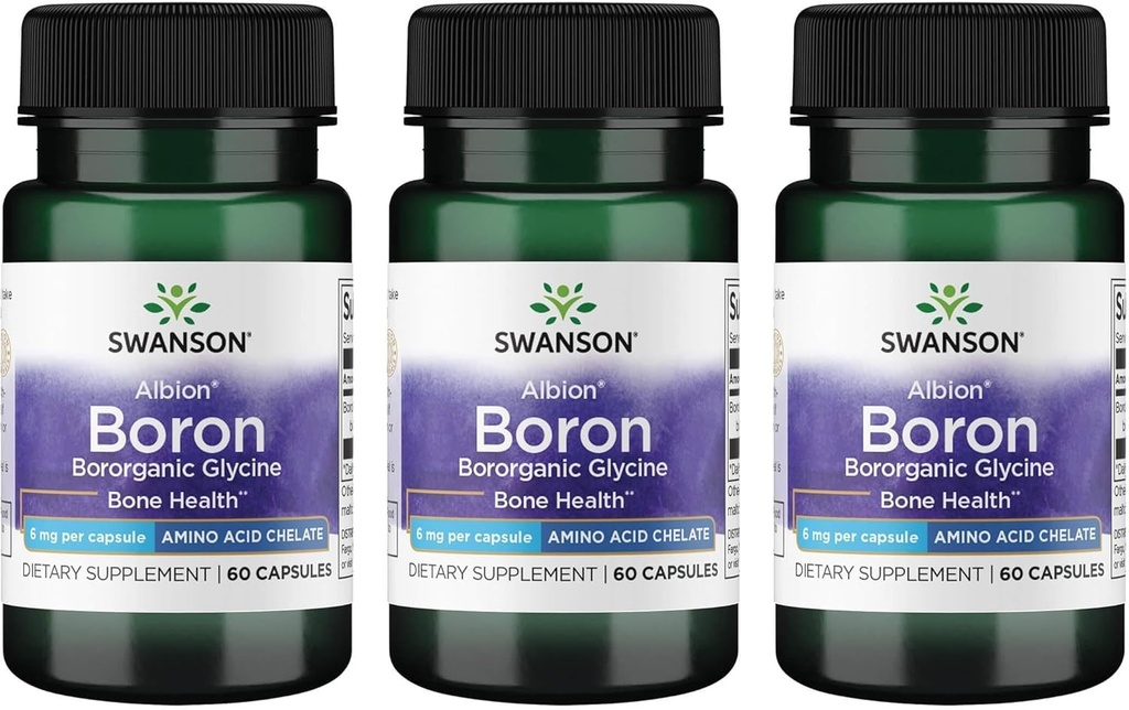 Swanson Boron da Albion - Boroganic Glycine Supplemento Supporting Joint Health & Bone Health - High Absorption Formula May Support Total Balance - (60 Capsule, 6mg Ogni) (3 Pack)