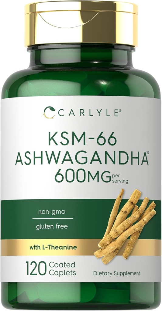 Carlyle KSM-66 Ashwagandha 600 mg | 120 Caplets | L-Theanine | Vegan, Non-GMO, Gluten Free