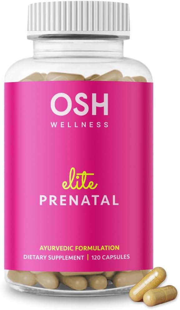 Ayurvedic Elite Pirmsdzemdību Vitamīni ar Folātu, Holīna, Dzelzs, Joda & Vairāk - Ražots ASV -- Optimāla Biopieejamība - Atbalsts Baby's Growth and Brain Development 30 Day Supply - OSH Wellness