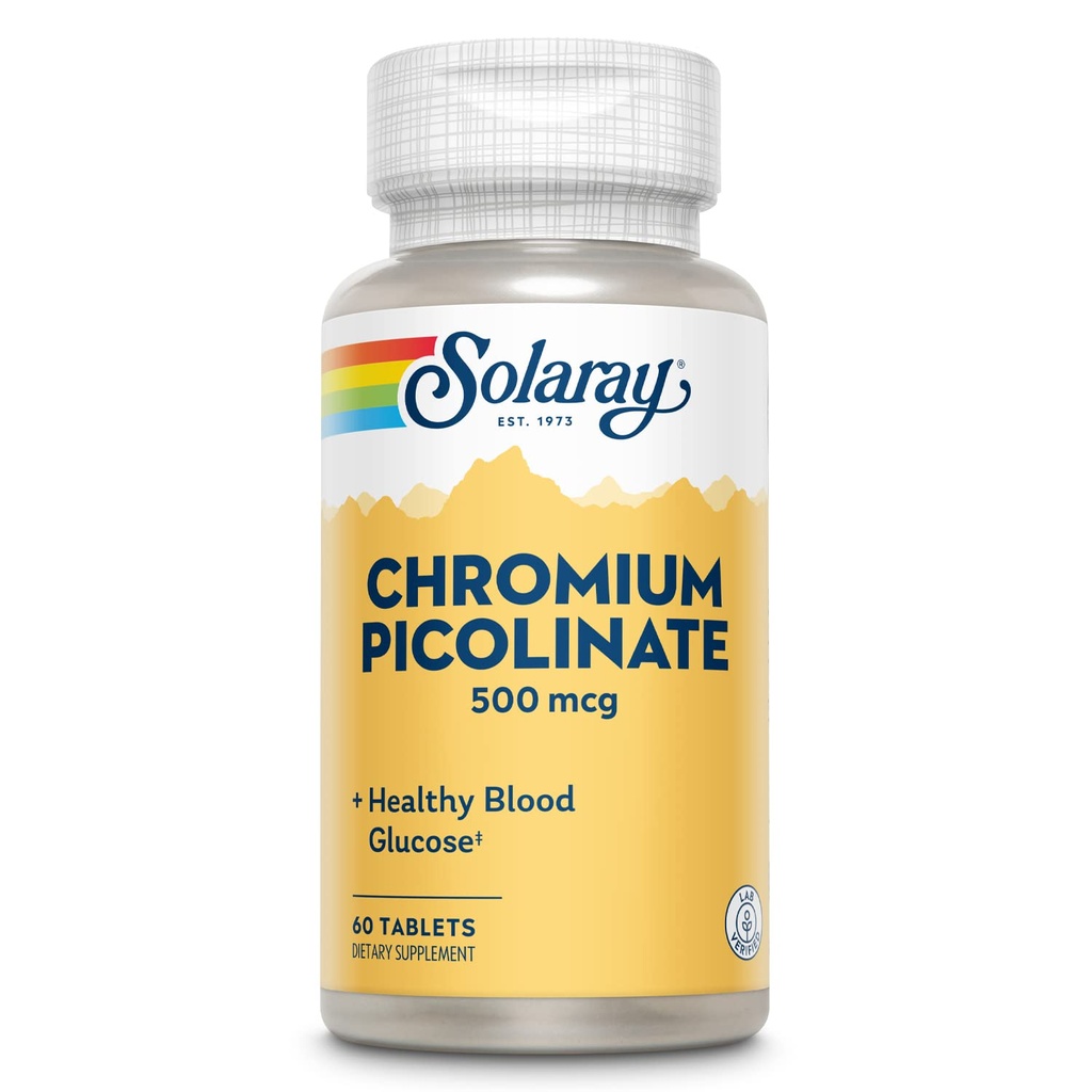 SOLARAY Chromium Picolinate 500 mcg Supplement - Metabolism Support for Men & Women, 500mcg per Serving, Daily Dietary Support - 60 Tablet Count