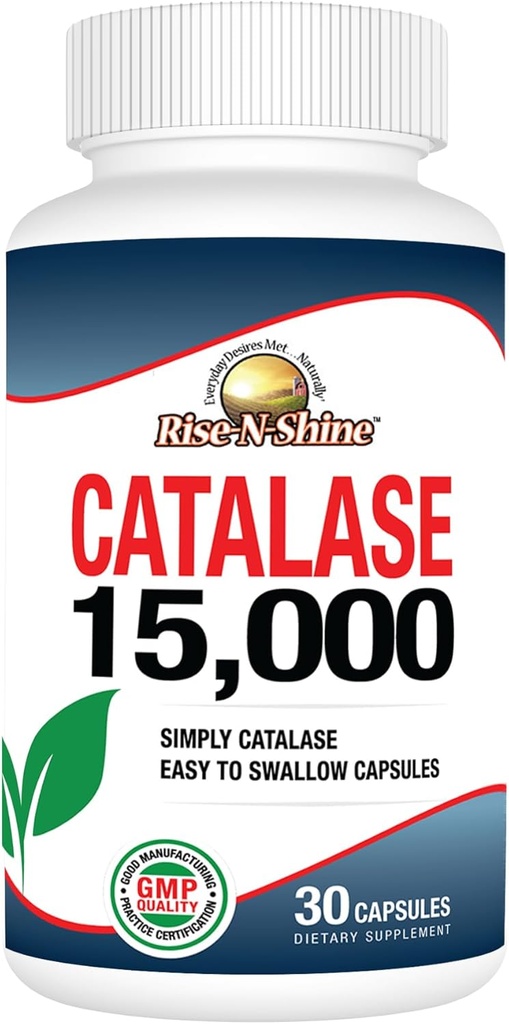 Rise-N-Shine Catalase Supliment 15.000 - Enzim puternic antioxidant pentru parul de sprijin- Suplimente pentru par puternic de sprijin - 30 capsule
