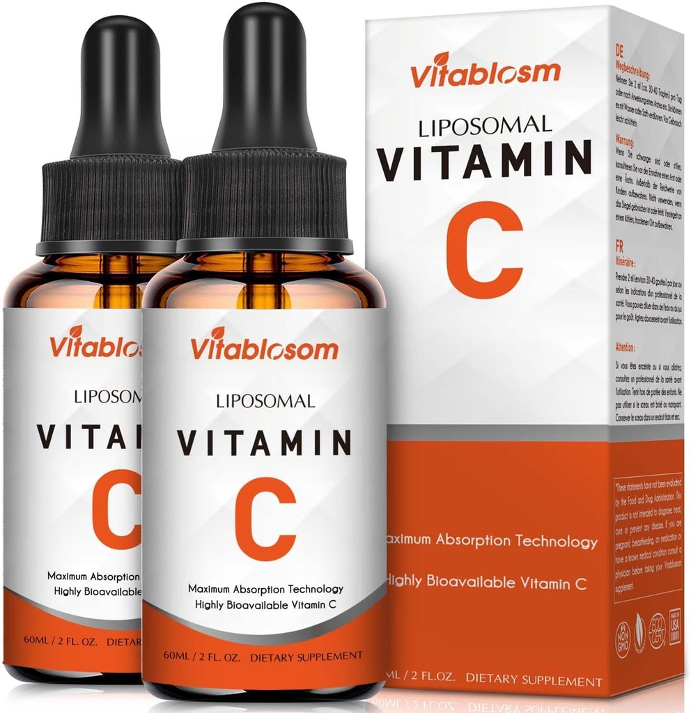 Vitamina C 2000mg líquido para adultos, VIT C de alta absorción, Maximize Vitamina C, sistema inmunitario e soporte antioxidante, 60ML (2 botella)
