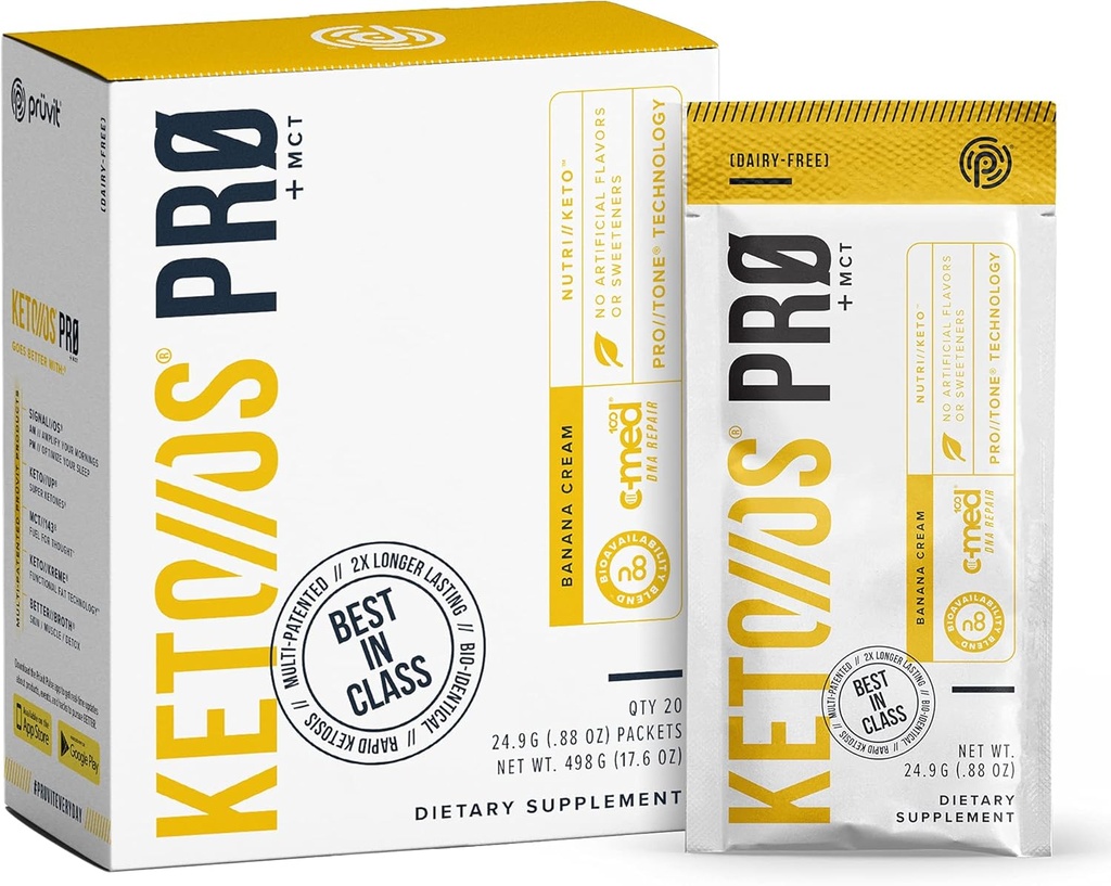 Pruvit Keto / / OS Pro Banana Cream + MCT Ketony - Keto / / OS Pro dodatek pro energetický boost, lepší trávení a pomáhá bojovat proti stárnutí proces - 20 Packets