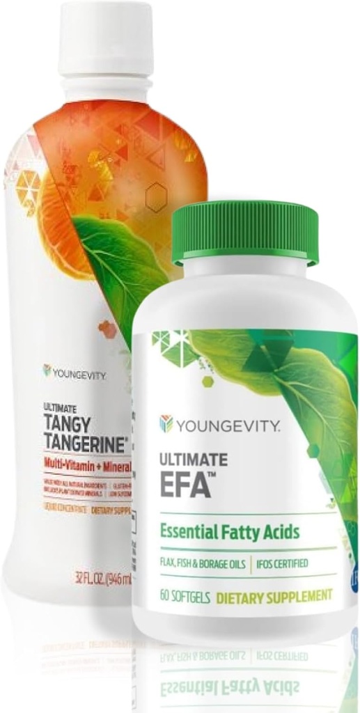 Youngevity Essential 90 Pak - Ultimate All-in-One Multivitamin Combo - Ultimate Tangy Tangerine + Ultimate EFA - 90 Essential Vitamins, Minerals, Amino Acids, Fatty Acids (30 Servings)