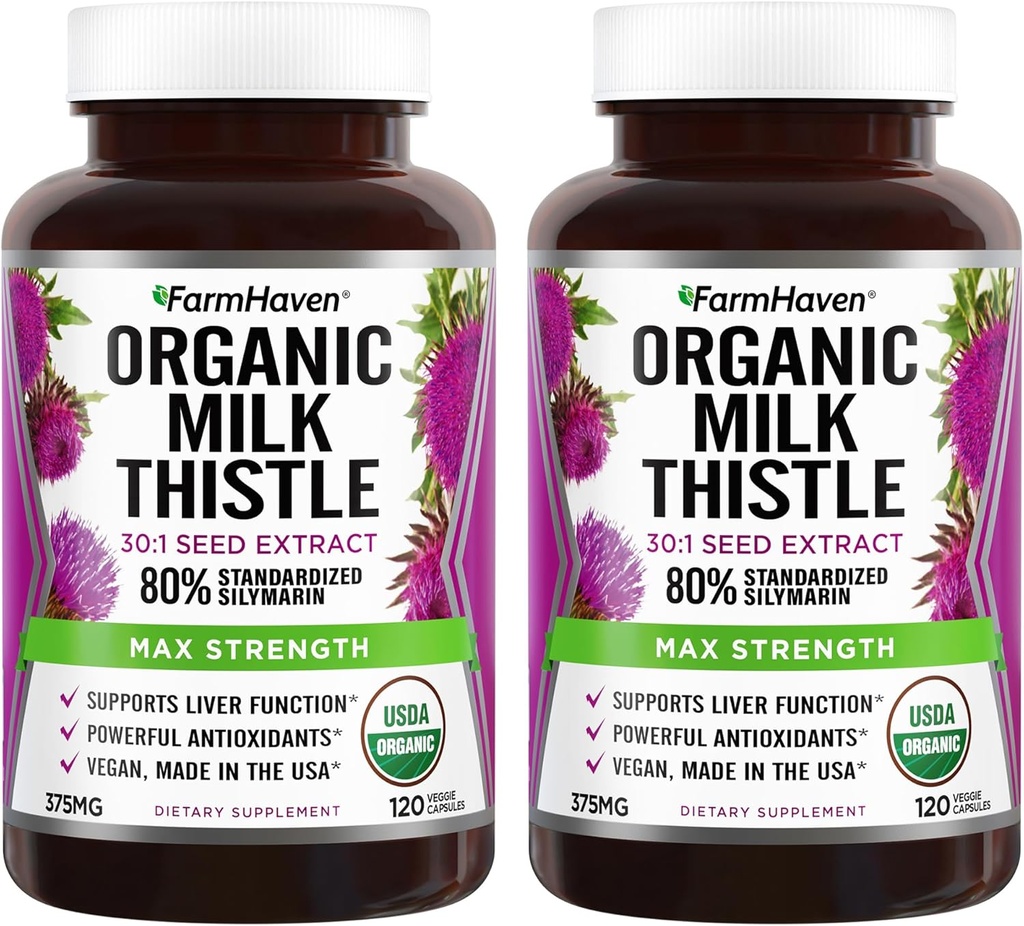 FarmHaven USDA Organic Milk Thistle Capsules - 30X Concentrated Seed Extract " 80% Silymarin Standardized - Supports Liver Function and Overall Health - Non-GMO - 240 Veggie Capsules