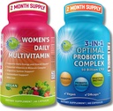 Multivitamin & Probiotic Support Bundle – 3-in-1 Probiotic mit Verdauungsenzymen & Prebiotic & Women’s Daily Multivitamin mit Eisen – Vegan, Non-GMO, Clean Daily Wellness Support