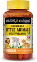 MASON NATURAL Chewable Little Animals Multivitamin for Kids - Dziecięce Codzienne Multivitamin z witaminą A, C, D, B1, B2, B3, B6, B12 i Folate - 60 tabletek do żucia
