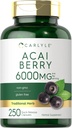 Carlyle Acai Berry Capsules 6000mg | 250 Count | Non-GMO & Gluten Free Acai Berry Extracto