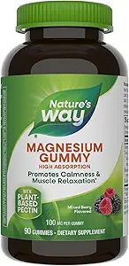 Nature’s Way Magnesium Gummies, Promotes Calm*, with Magnesium Citrate, Raspberry and Blackberry Flavored, 90 Gummies