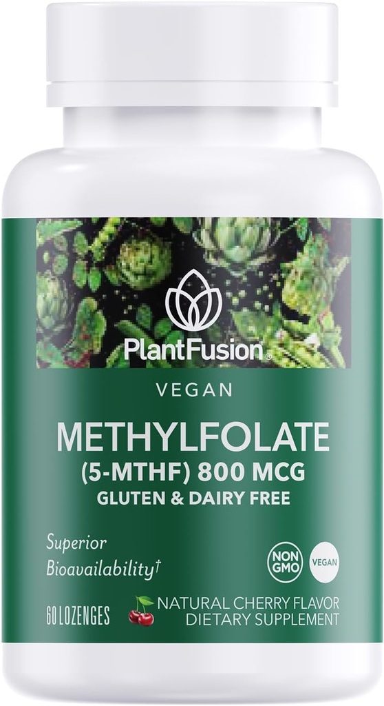 PlantFusion Vegan High Potència Metilflolate 5-MTUF AMBU DE Subtlin Metil Fute suplementari és 6X More Abbable - No-GMO, implementació de Cardio vascular & 60 Lozenges