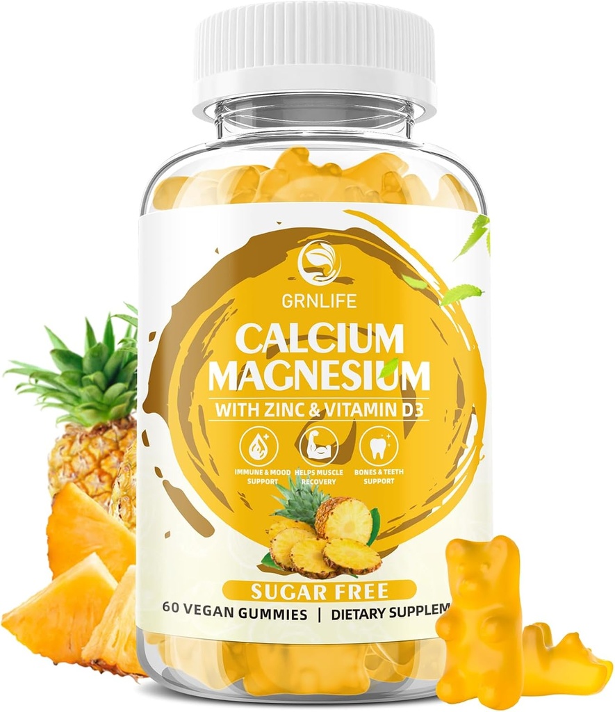 Calcium Magnesium Zync Gummies with eptember D3, Sury Free Callium Games for Meder, High Magnesium Gummies for Baron & Immun Health, ไพน์แอปเปิลฟลายเวอร์ - 60 เคานต์