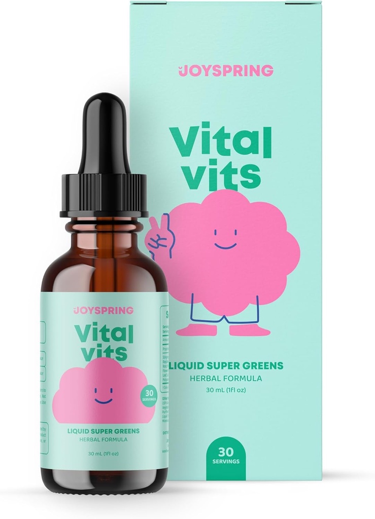 JoySpring Vital Vits - Kids Liquid Multivitamin - 1 fl oz (30 portioner) | Herbal Liquid Vitaminer för barn | Naturlig smak | Toddler Multivitamin med Elderberry, Spirulina och mer
