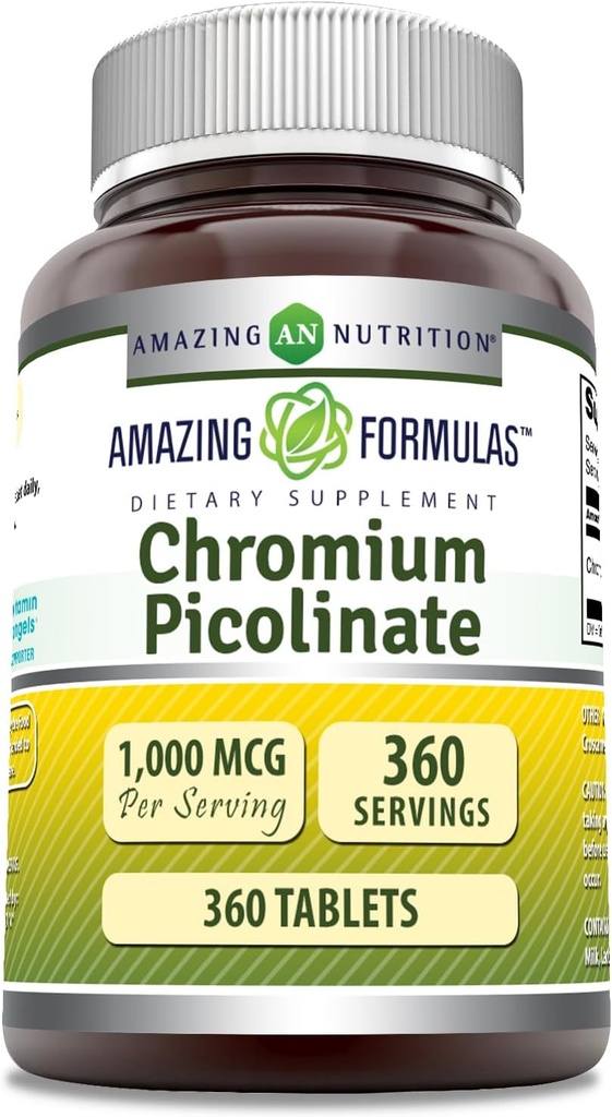 Incredibile Formulas Chromium Picolinate 1000 Mcg | Compresse Supplemento | Non-GMO | Gluten Free | Made in USA (1 Pack | 360 Count)