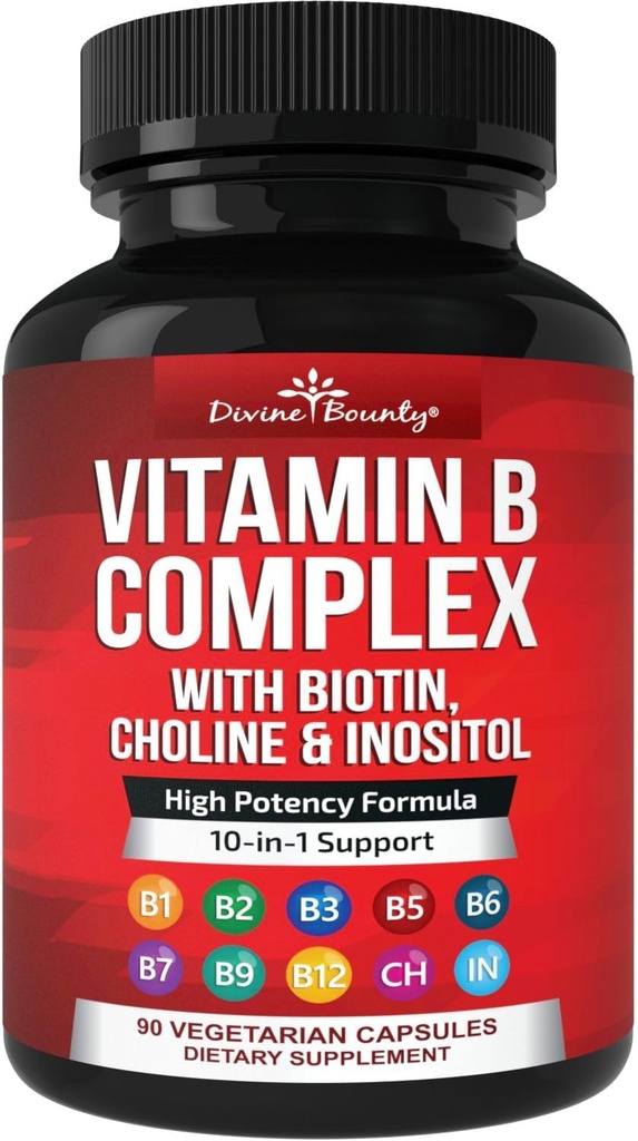 Göttliche Bounty Super B Komplexe Vitamine - Alle B Vitamine einschließlich B12, B1, B2, B3, B5, B6, B7, B9, Folsäure - Vitamin B Supplement - Unterstützt gesunde Energie Stoffwechsel - 90 vegetarische Kapseln